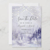 Paarse Winterlandschap Sneeuwvlokken Bewaar de Dat Save The Date (Voorkant)