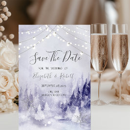 Paarse Winterlandschap Sneeuwvlokken Bewaar de Dat Save The Date