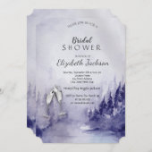 Paarse winterlandschap wijn glas bruids douche kaart (Voorkant / Achterkant)