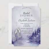 Paarse winterlandschap wijnglas bruidsdouche kaart (Voorkant)