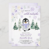 Paarse winterpinguïn Baby shower Kaart (Voorkant / Achterkant)