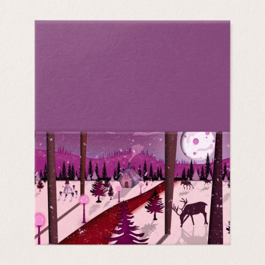 Paarse winterscène 25-pak kerstkaarten kaart (Buitenkant ongevouwen)