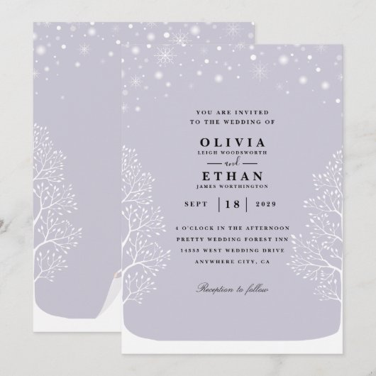 paarse wintertrouwuitnodigingen kaart (Voorkant / Achterkant)