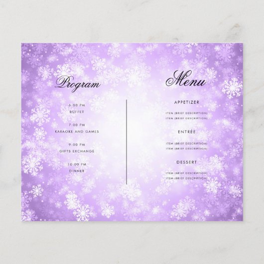 Paarse wintervakantie uitnodigen programma & menu (Achterkant)