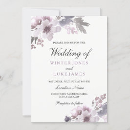 Paarse WinterWaterverf Floral Wedding Kaart