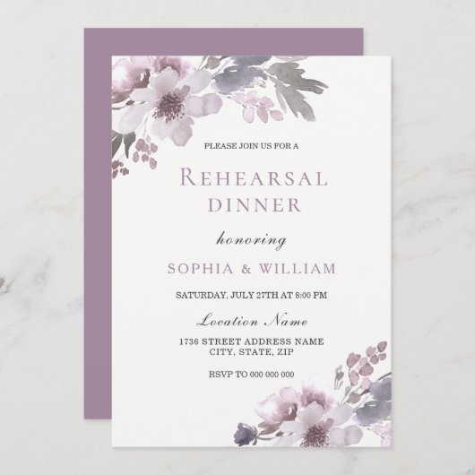 Paarse WinterWaterverf - Koolstofrepetitie Kaart (Voorkant / Achterkant)