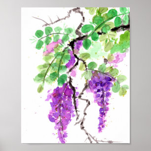 Paarse Wisteria Aquarel Poster