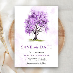 Paarse Wisteria Bloeiende Boom Bruiloft Save The Date