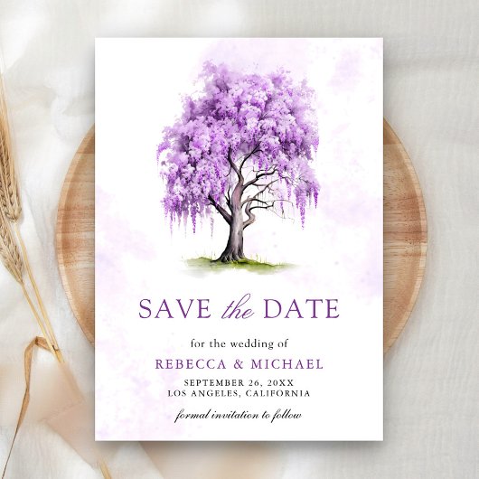 Paarse Wisteria Bloeiende Boom Bruiloft Save The Date