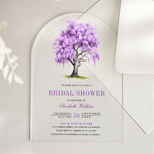 Paarse Wisteria Bloem Boom Bruidsdouche Acryl Uitnodigingen