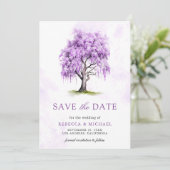 Paarse Wisteria Bloemboom bruiloft Save The Date (Staand voorkant)
