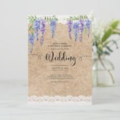 Paarse Wisteria Bloemen Bruiloft Rustieke Kant Loo Kaart (Staand voorkant)
