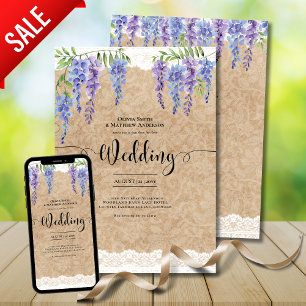 Paarse Wisteria Bloemen Bruiloft Rustieke Kant Loo Kaart