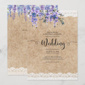 Paarse Wisteria Bloemen Bruiloft Rustieke Kant Uit Kaart (Voorkant / Achterkant)