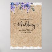Paarse Wisteria Bloemen Bruiloft Welkom Bord Kant Poster (Voorkant)