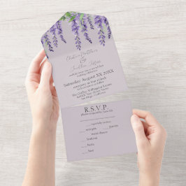 Paarse Wisteria Bloemen Elegante Lavendel Bruiloft All In One Uitnodiging