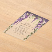 Paarse Wisteria Bloemen Groen Modern Bruiloft Acryl Uitnodigingen (Laagn)