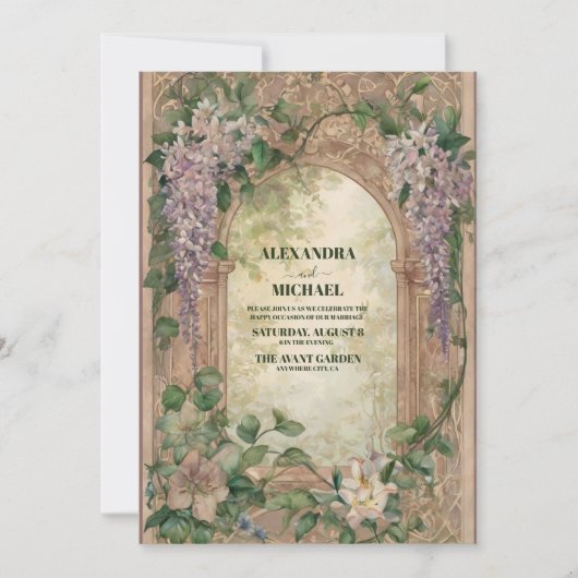 Paarse Wisteria Bloemen Groen Modern Bruiloft Kaart (Voorkant)