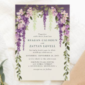 Paarse Wisteria Bloemen Groen Modern Bruiloft Kaart
