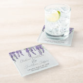 Paarse Wisteria Bloemen op Elegant Wit Glazen Onderzetter (Schuin)