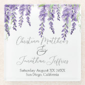 Paarse Wisteria Bloemen op Elegant Wit Glazen Onderzetter (Voorkant)