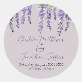 Paarse Wisteria Bloemen op Lavendel Elegant Ronde Sticker
