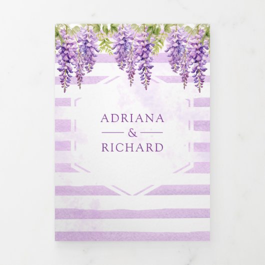 Paarse Wisteria Bloemenboom Foto QR Code Bruiloft Drieluik Uitnodiging (Cover)
