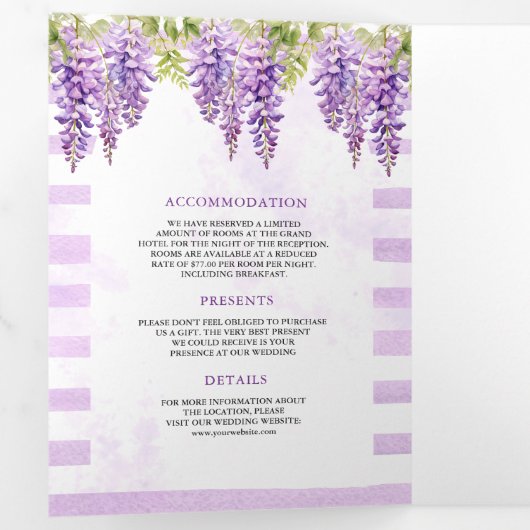 Paarse Wisteria Bloemenboom Foto QR Code Bruiloft Drieluik Uitnodiging (Binnenzijde eerst)