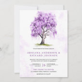 Paarse Wisteria Bloemenboom Foto QR Code Bruiloft Kaart (Voorkant)