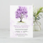 Paarse Wisteria Bloemenboom Foto QR Code Bruiloft Kaart (Staand voorkant)