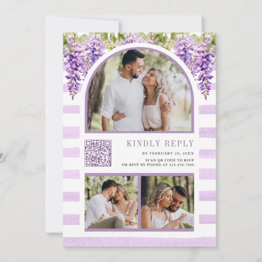 Paarse Wisteria Bloemenboom Foto QR Code Bruiloft Kaart (Achterkant)