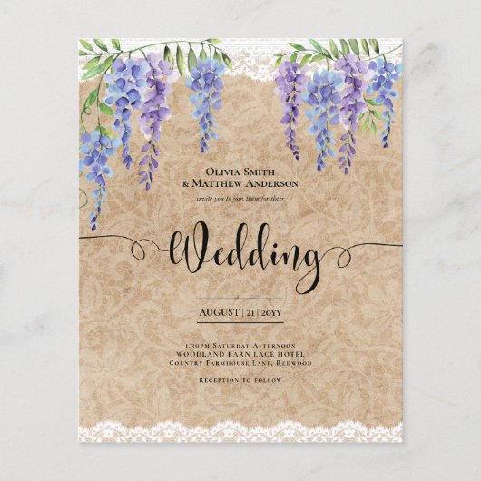 Paarse Wisteria Bloemenbruiloft Rustieke Kraft Kan (Voorkant)