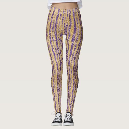 Paarse Wisteria bloesem bloemmotief Leggings (Voorkant)