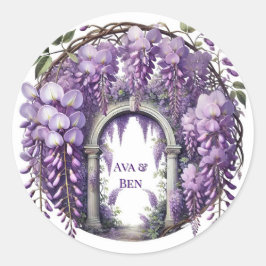 Paarse Wisteria Boog Wedding Ronde Sticker