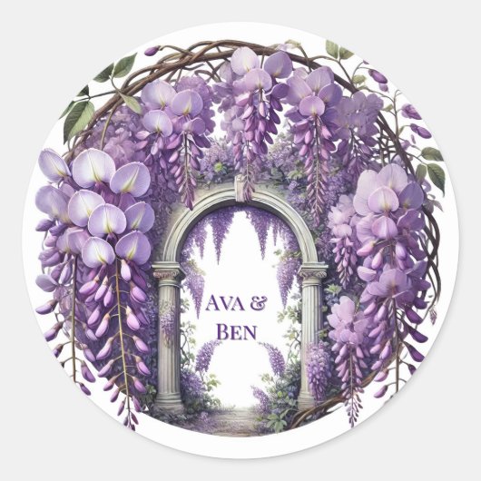 Paarse Wisteria Boog Wedding Ronde Sticker (Voorkant)