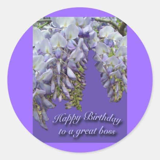 Paarse Wisteria Boss Happy Birthday Sticker (Voorkant)