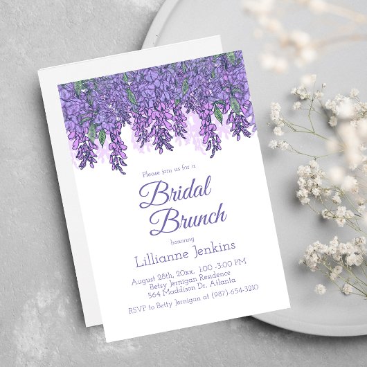 Paarse Wisteria Bridal Brunch Douche Uitnodiging