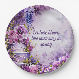 Paarse Wisteria Bruidsdinerbord met Taart Papieren Bordje