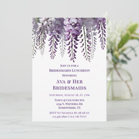  Paarse Wisteria Bruidsmeisjes Luncheon Kaart (Staand voorkant)