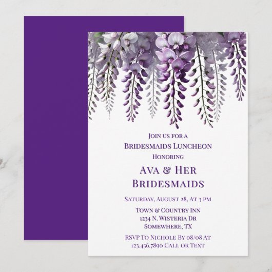  Paarse Wisteria Bruidsmeisjes Luncheon Kaart (Voorkant / Achterkant)