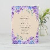 Paarse Wisteria Bruiloft Kaart (Staand voorkant)