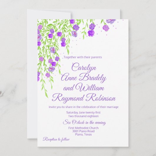 Paarse Wisteria bruiloft uitnodiging (Voorkant)