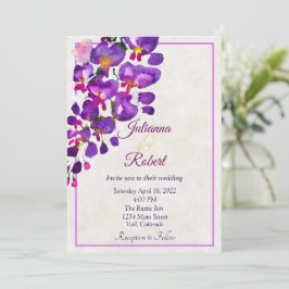 Paarse Wisteria budget bruiloftsinvitaties Kaart