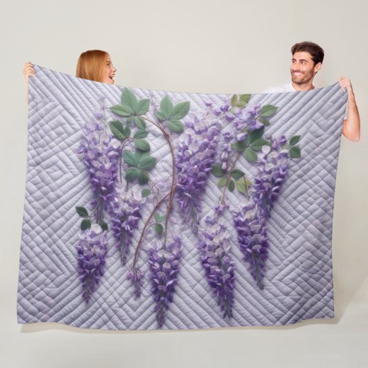 Paarse Wisteria Design Fleece Deken (In situ)