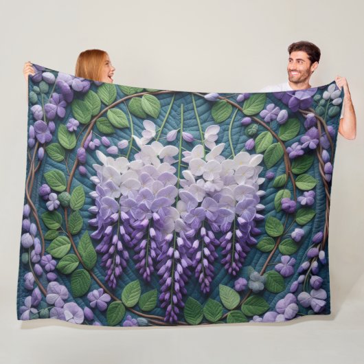 Paarse Wisteria Design Fleece Deken (In situ)
