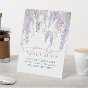 Paarse Wisteria Favoriete Familie Tradities Spel Reclamebord Met Voetstuk
