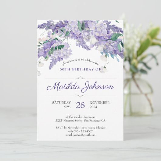 Paarse Wisteria Floral Botanical 50ste verjaardag Kaart (Staand voorkant)