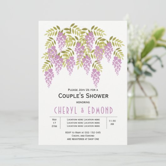 Paarse wisteria floral bruiloft douche kaart (Staand voorkant)