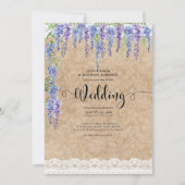 Paarse Wisteria Floral bruiloft rustieke kant look Kaart (Voorkant)