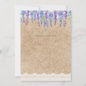 Paarse Wisteria Floral bruiloft rustieke kant look Kaart (Achterkant)